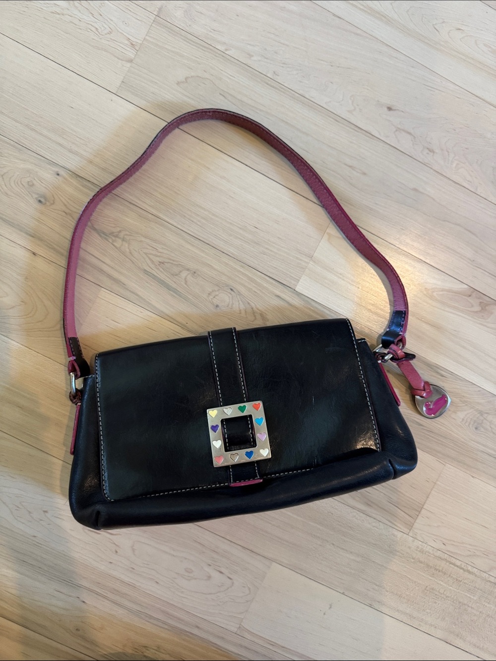 Dooney & Bourke Heart Buckle Black Leather Shoulder Bag Purse-Y2K